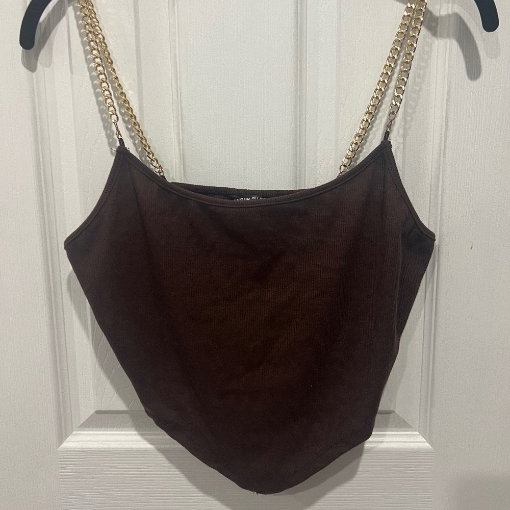 Brown Shein Cropped top with gold straps